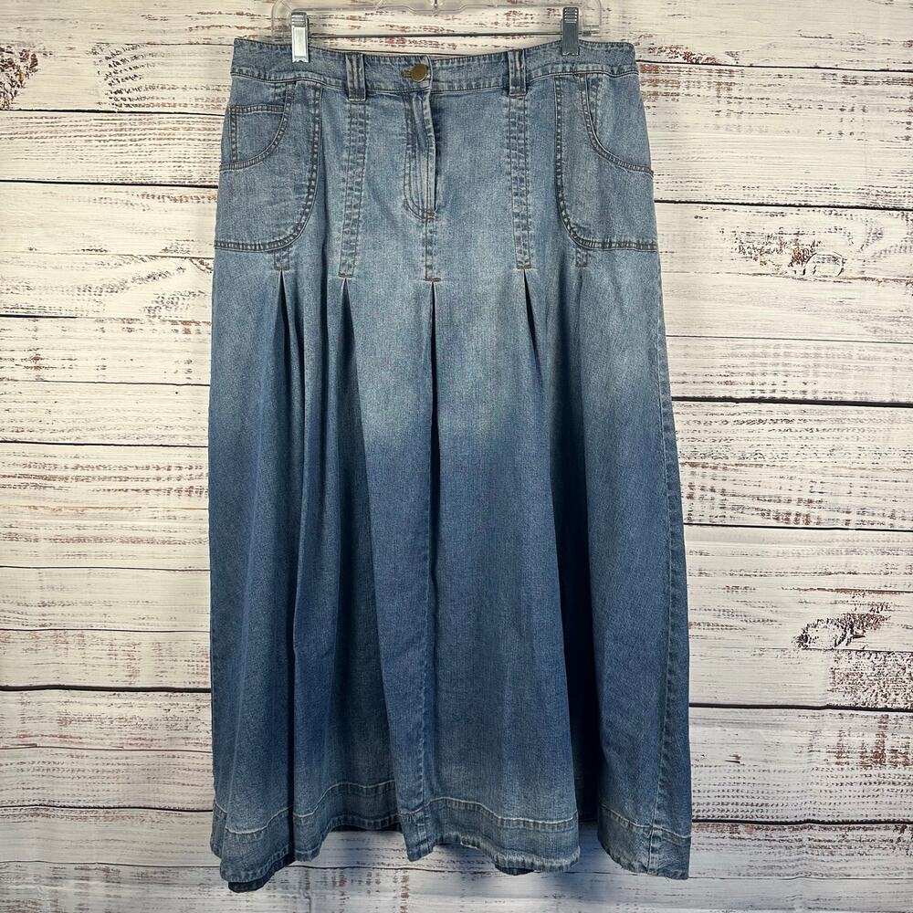 Womens Soft Surroundings Ombre Denim Maxi Skirt Prairie Boho Flowy Pleated Sz L